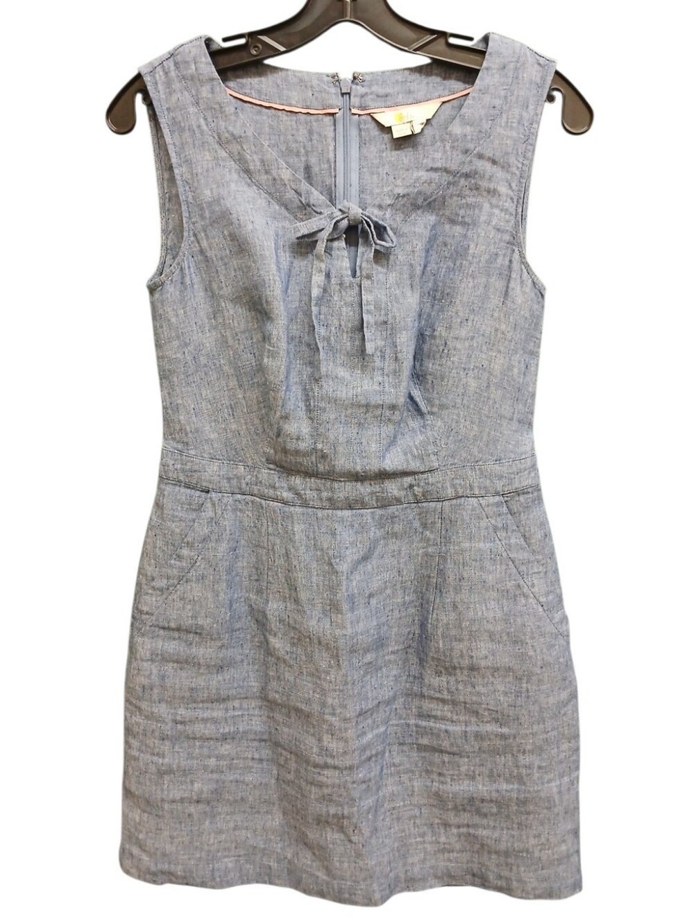 Boden Linen Chambray Light Blue Sleeveless Tie-Neck Dress Size 2 Petite